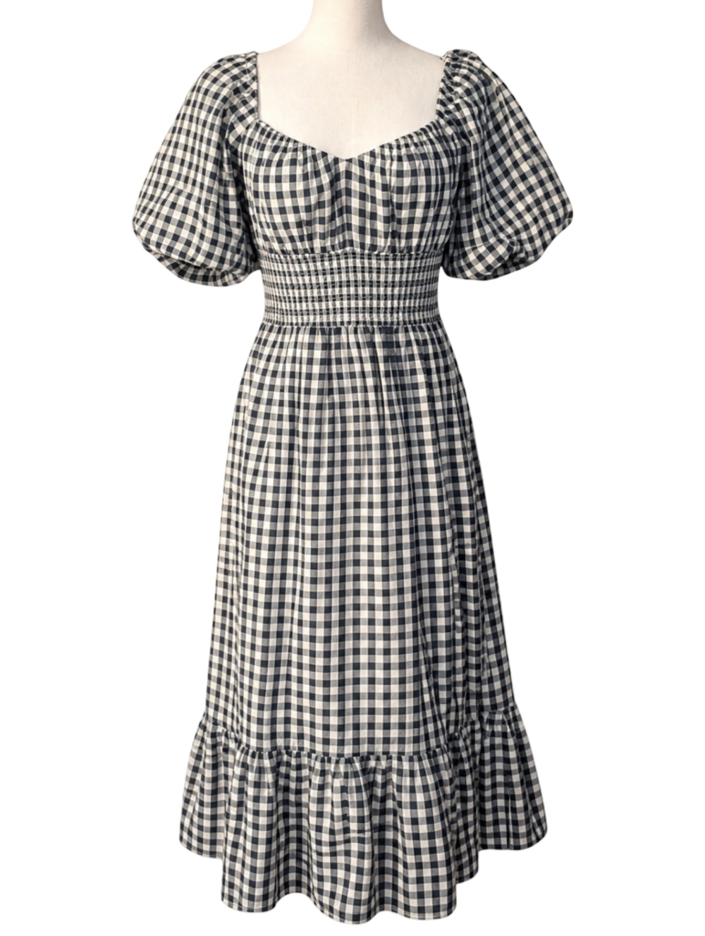 J.Crew Gingham Linen Smocked Midi Dress Small